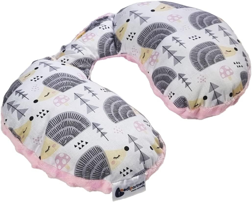 Medi Partners Cuscino per il collo del bambino Supporto per il collo 100% cotone / Minky Cuscino per il collo del bambino per auto Passeggino Viaggi Viaggio Sonno Cuscino per il collo Snooze Roll (REH con Minky grigio) Cuscini ortopedici cervicali Naty Shop Riccio grigio con Minky rosa chiaro