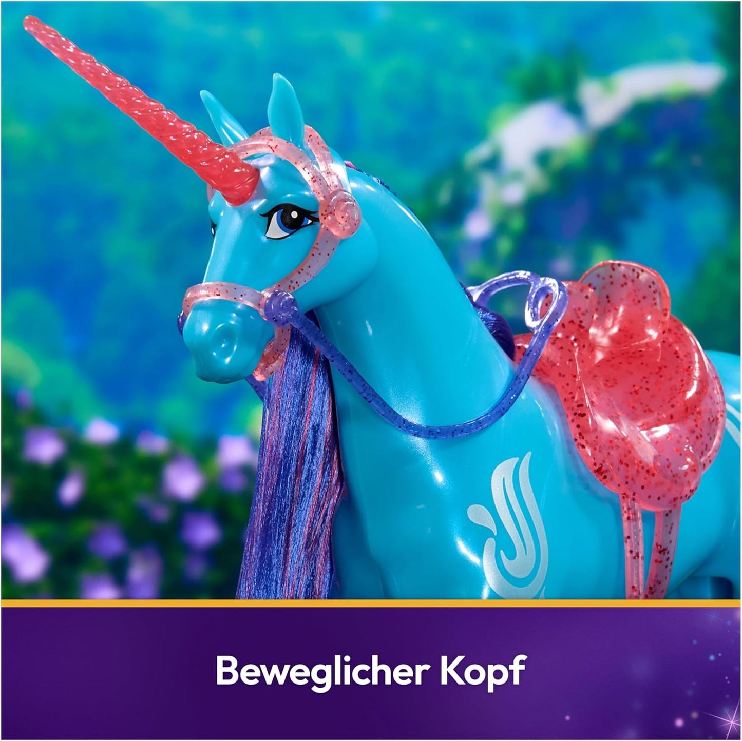 Unicorn River Unicorn Academy - Unicorno originale Isabel della serie Netflix alto 28 cm, con vera criniera e coda, briglie, sella e spazzola rimovibili, per bambini dai 4 anni in su