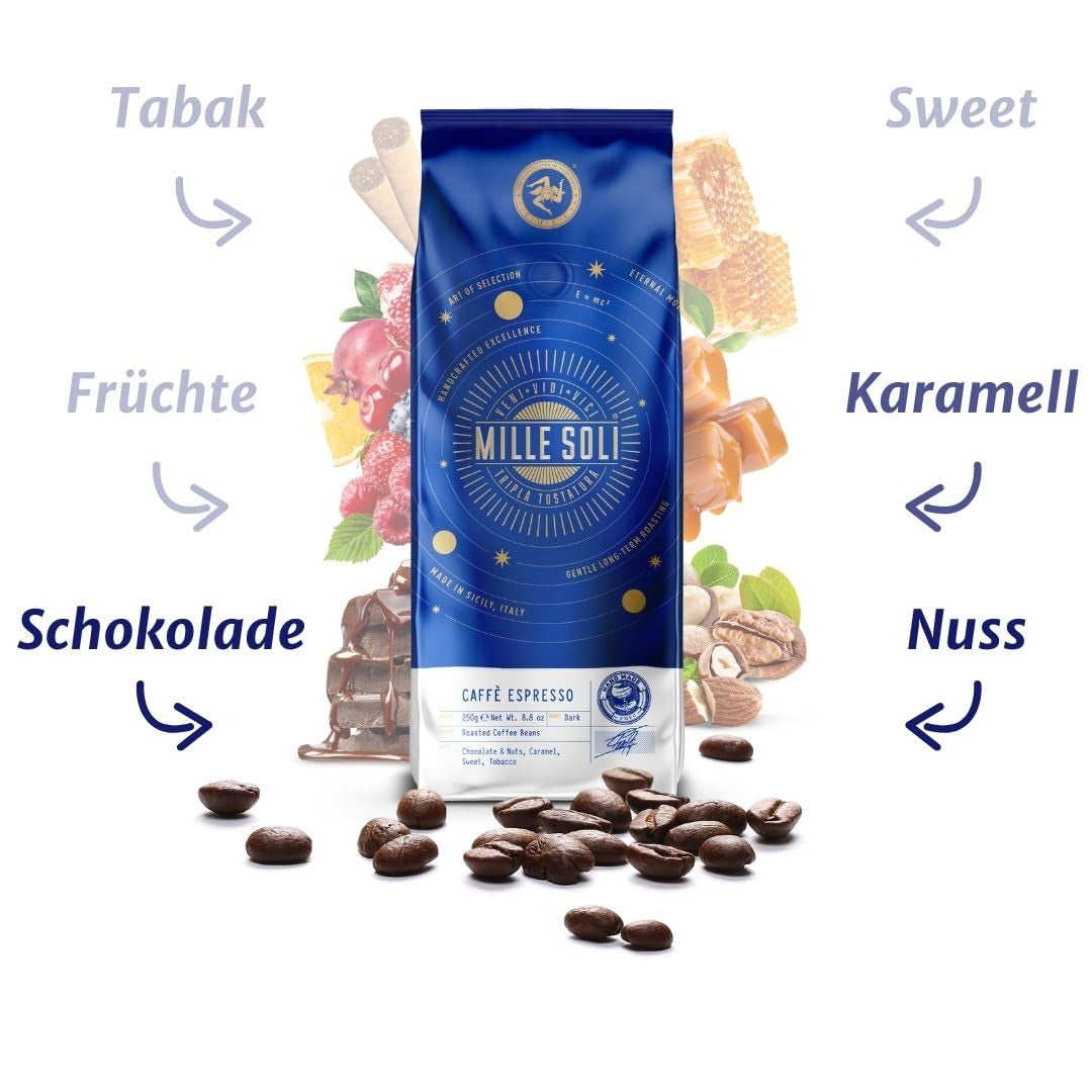 Caffè Espresso in Grani - Tostatura Tradizionale in Sicilia - Caffè Premium in Grani, Sacchetto da 250g, per Macchine Automatiche e Portafiltro