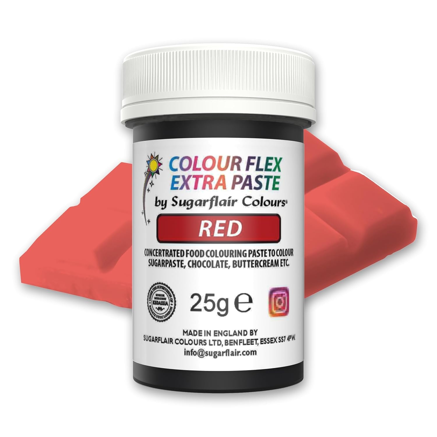 Colorante alimentare Sugarflair Colourflex Extra Paste, rosso - Colorante alimentare commestibile per crema al burro, cioccolato, pasta di zucchero, glassa, fondente, miscele per torte, impasti e altro - 25 g