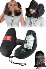 FLOWZOOM AIR Cuscino per collo gonfiabile con cappuccio - Cuscino per collo da aereo - Cuscino da viaggio - Cuscino da viaggio gonfiabile rapido - Cuscino da aereo - Cuscino da viaggio - Cuscino per collo per adulti (Grigio) Naty Shop Cuscini ortopedici cervicali 2) Nero - Taglia L