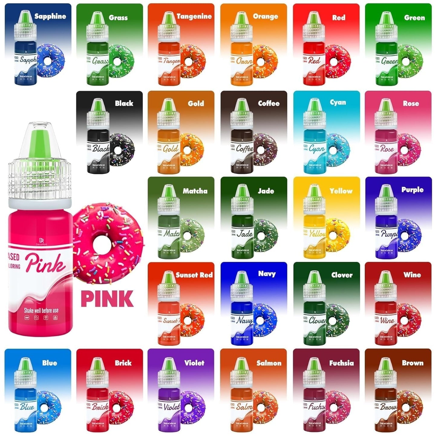 Colori dolci al cioccolato per cioccolato - 26 colori di olio base per fondente, decorazioni torte, dolci - Colorante alimentare fluido per burro di kakao, crema al burro, dolci - 6 ml Je Naty Shop