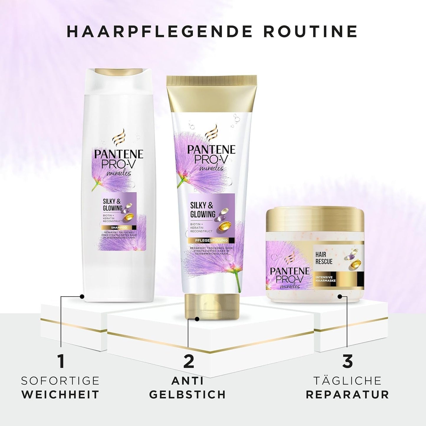 Pantene Pro-V Silky & Glowing Hair Rescue maschera intensiva per capelli con biotina e cheratina ricostruita 300 ml. Aiuta a riparare i capelli secchi, danneggiati o con mèches Naty Shop Hair Mask