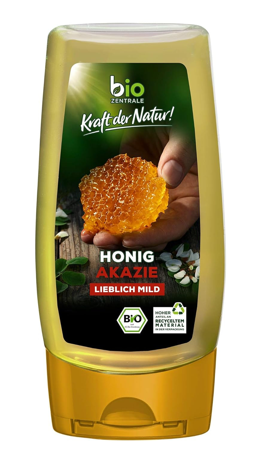 Biozentrale Miele di acacia biologico | 350 g Miele biologico di fiori di acacia bianca | Ideale da spalmare Miele biologico per il tè | Alternativa al miele di favo (confezione da 2)