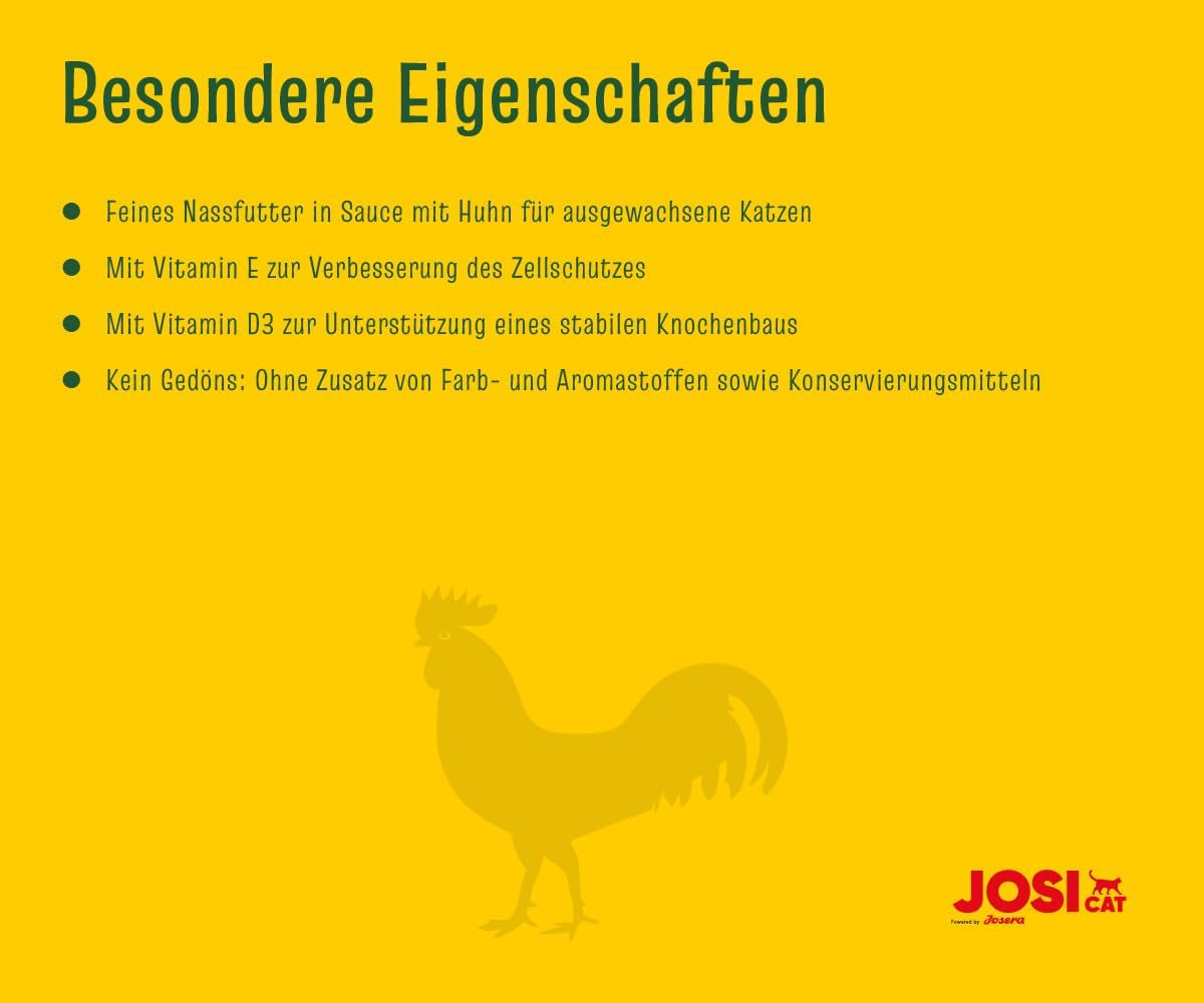 JosiCat Pollo in Salsa (12 x 415 g) | Adulto | Cibo umido premium per gatti adulti | Pollo in salsa | Vitamina D3 ed E | Realizzato da JOSERA | Cibo umido per gatti | Alimento completo | Confezione da 12
