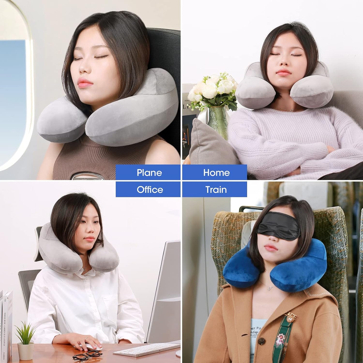 Gofodsil Cuscino Gonfiabile per il Collo per Aeroplani Campeggio Treni e Auto con Tappi per le Orecchie Cuscino da Viaggio Portatile Cuscino Gonfiabile per il Collo dell'Aereo Set di 2 Cuscini Ortopedici Cervicali Naty Shop