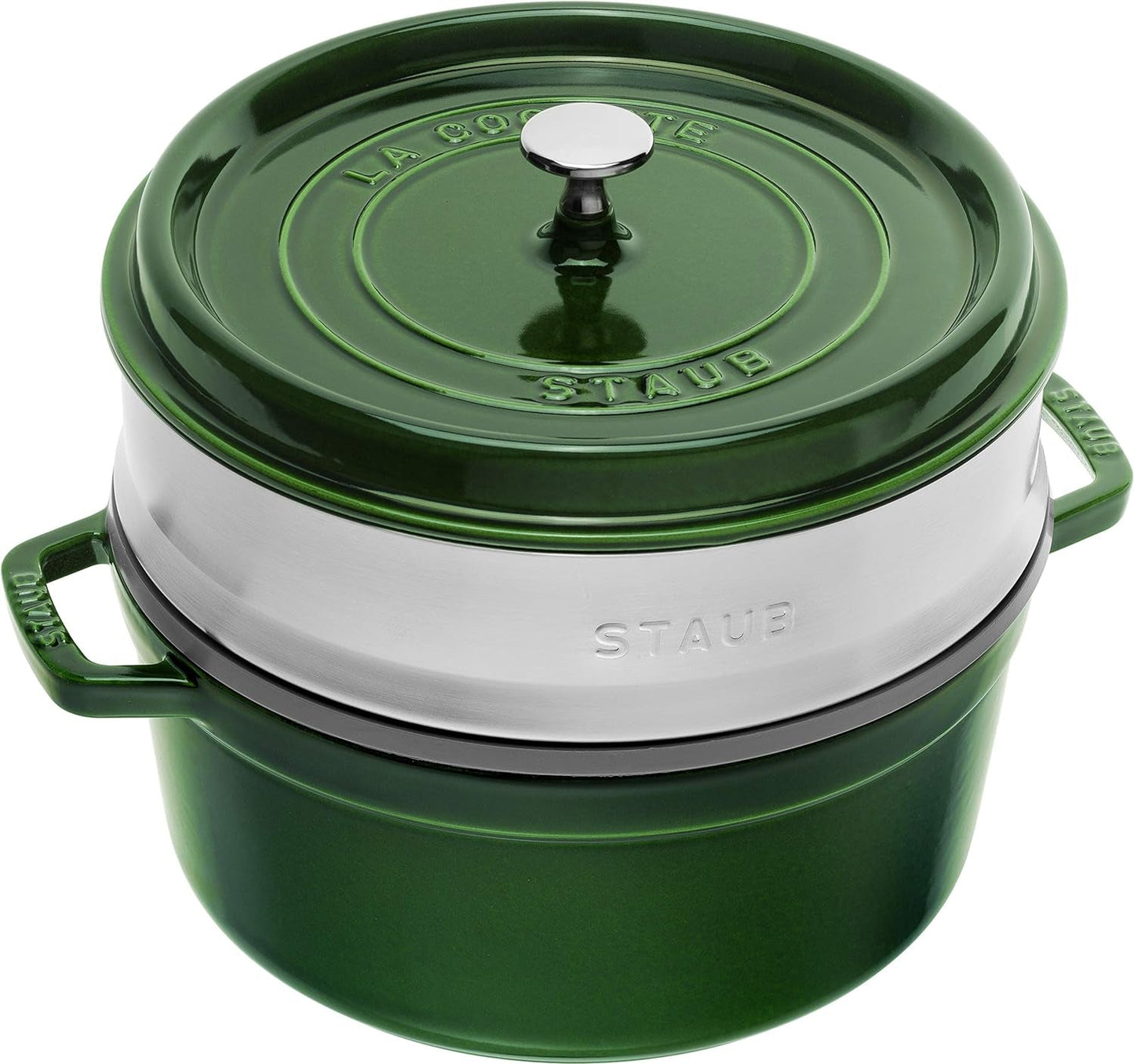 STAUB Gusseisen Bräter/Cocotte, Mit Dämpfeinsatz Aus Edelstahl, Rund 26 Cm, 5.2 L, Aromaregen Funktion Für Optimale Befeuchtung, Für Alle Herdarten Inkl. Induzione e cottura al forno, Kirschrot, Rot Stampi e teglie Naty Shop Grün