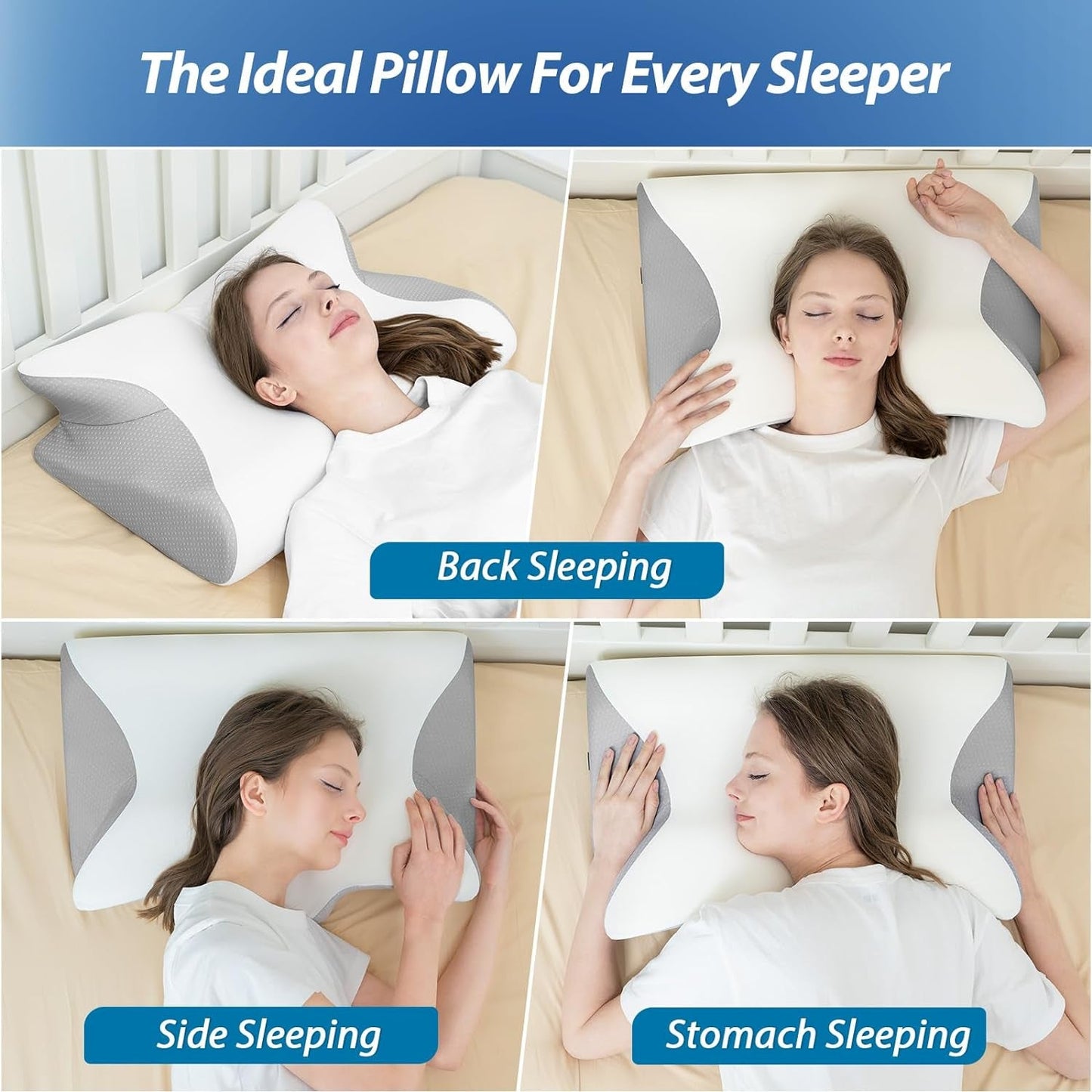 HOMCA Cuscino per Collo Cuscino Ortopedico in Memory Foam Cuscino di Supporto per Collo 2 in 1 con Fodera di Raffreddamento 3D Cuscino per Dormire ergonomico per Chi Dorme sulla Schiena, sui Fianchi e sullo Stomaco Grigio 60X13/11X40 cm Cuscini Ortopedici Cervicali Naty Shop