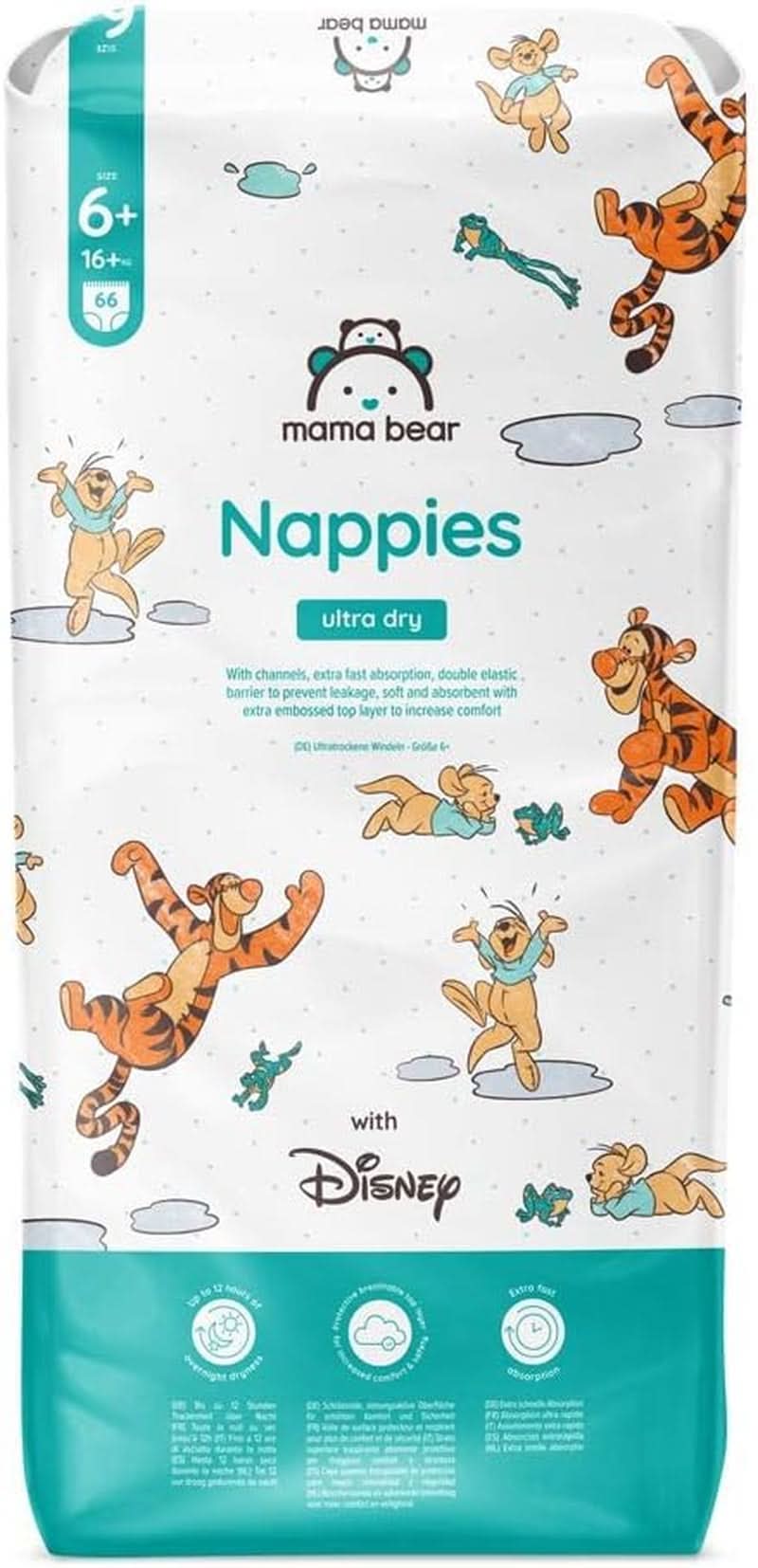 Mama Bear Disney Pannolini Ultra Dry Taglia 4 (8-14 kg), Bianco, 84 Pezzi (1 Confezione) Naty Shop Taglia 6+ (16+ kg) Confezione Singola