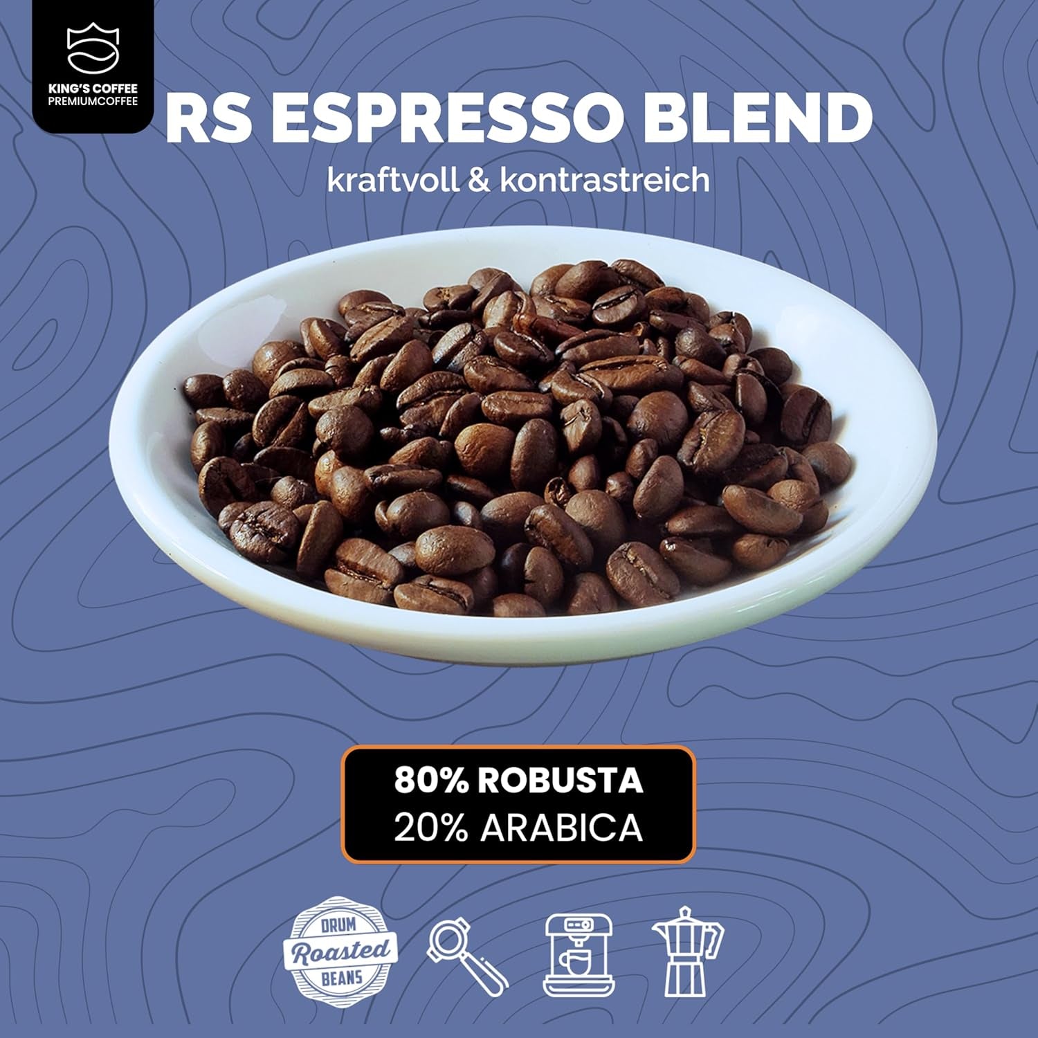 KING'S COFFEE - AMESTEC RS ESPRESSO - 1 kg di chicchi di caffè forti e aromatici - caffè a bassa acidità - caffè in grani interi - torrefazione in piccoli lotti dall'Italia - chicchi di caffè espresso per macchine completamente automatiche e macchine portafiltro