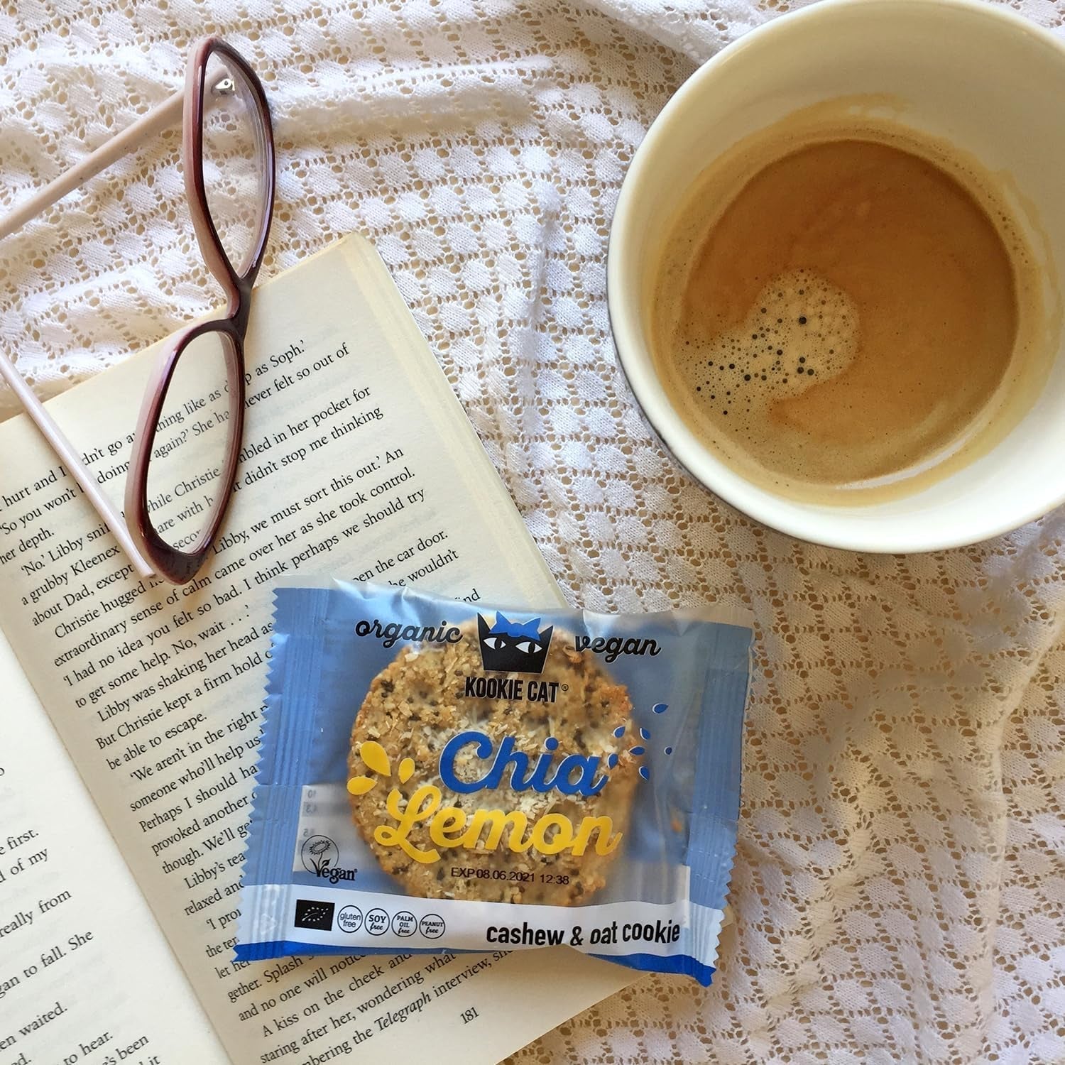 Chia e limone - Biscotti vegani confezionati singolarmente, senza glutine, senza soia, biologici, anacardi e avena - Confezione multipla da 12 x 50 g