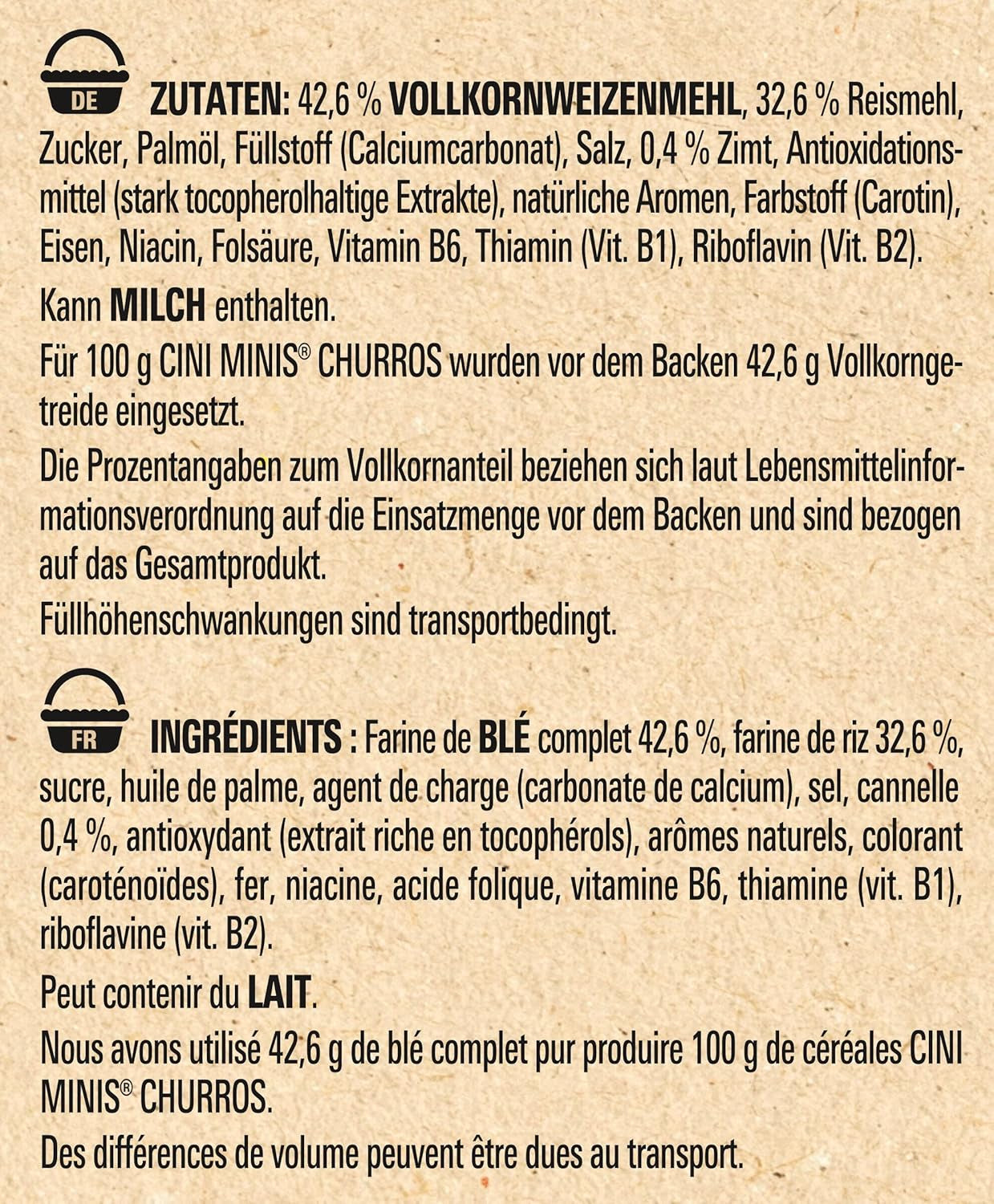 Cereali da colazione Nestlé CINI MINIS Churros con il 42% di cereali integrali, confezione da 6 (6 x 900 g)