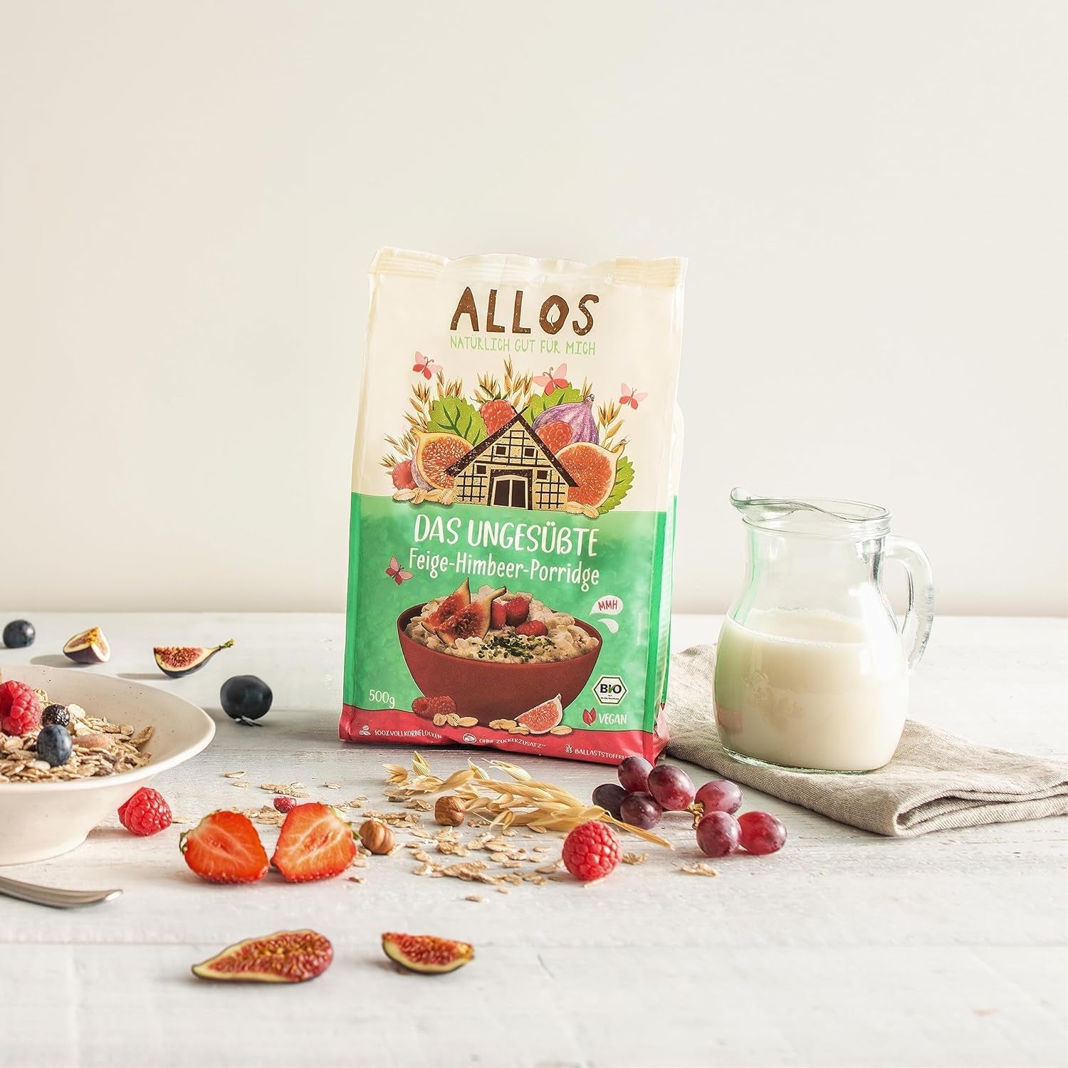 Porridge Allos di fichi e lamponi non zuccherato | Porridge senza zucchero | Muesli biologico | Muesli alla frutta | Farina d'avena | Porridge a colazione | Cereali per la colazione | Vegano | Confezione da 6 (6 x 500 g)