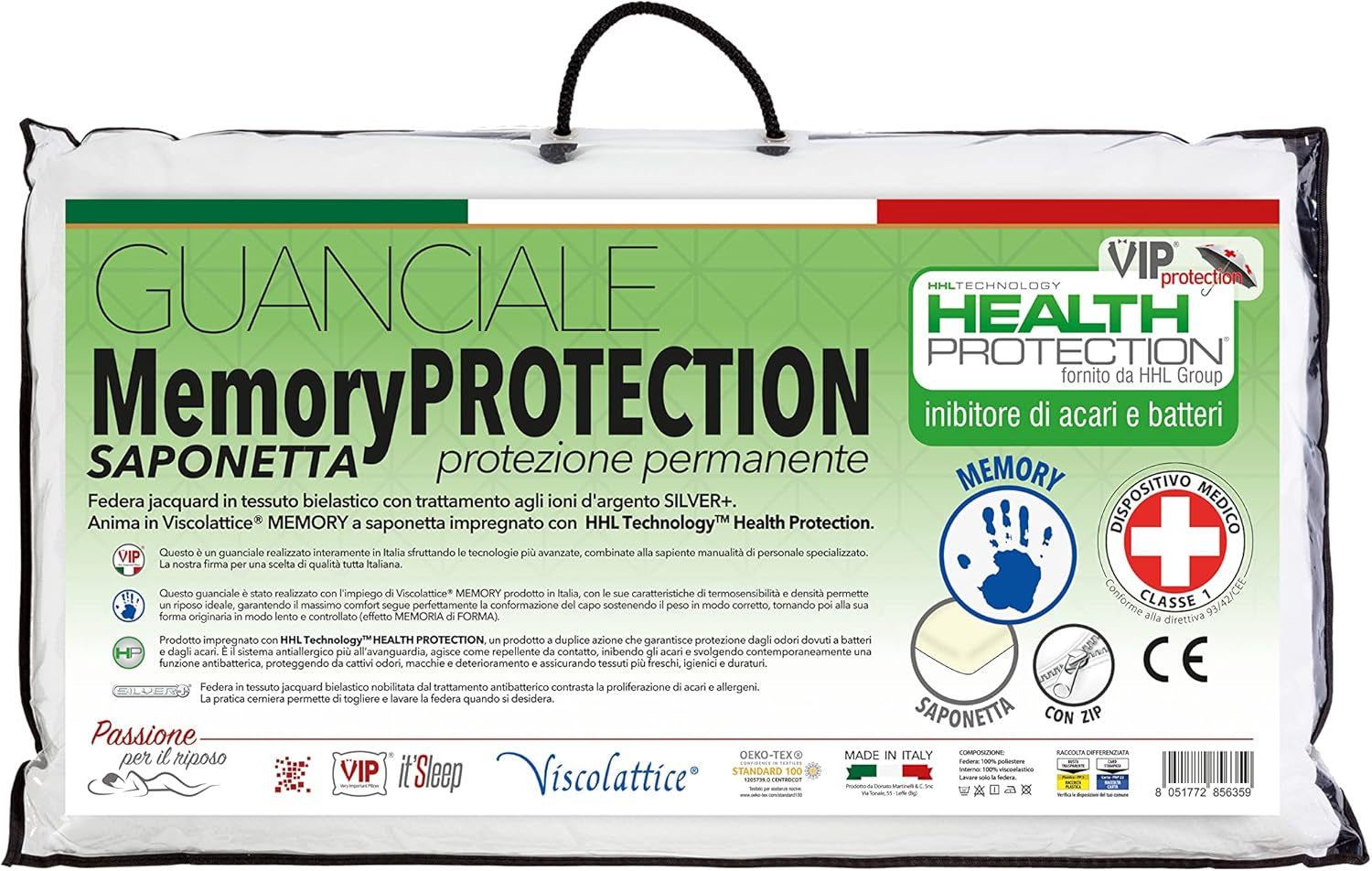 V.I.P. Cuscino Molto Importante V.I.P. Cuscino Memory Foam Dispositivo Medico Made In Italy 48 X 78 X 12 cm Naty Shop Cuscini Standard Titolo predefinito