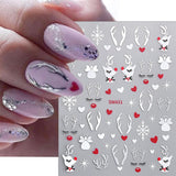 Adesivi per unghie con fiocchi di neve cartoni animati, Adesivi per unghie di Natale, Autoadesivi, Disegni per unghie di Natale, Nail art, Cervo, Fiocchi di neve, Adesivi per unghie di Natale, Accessori per unghie invernali