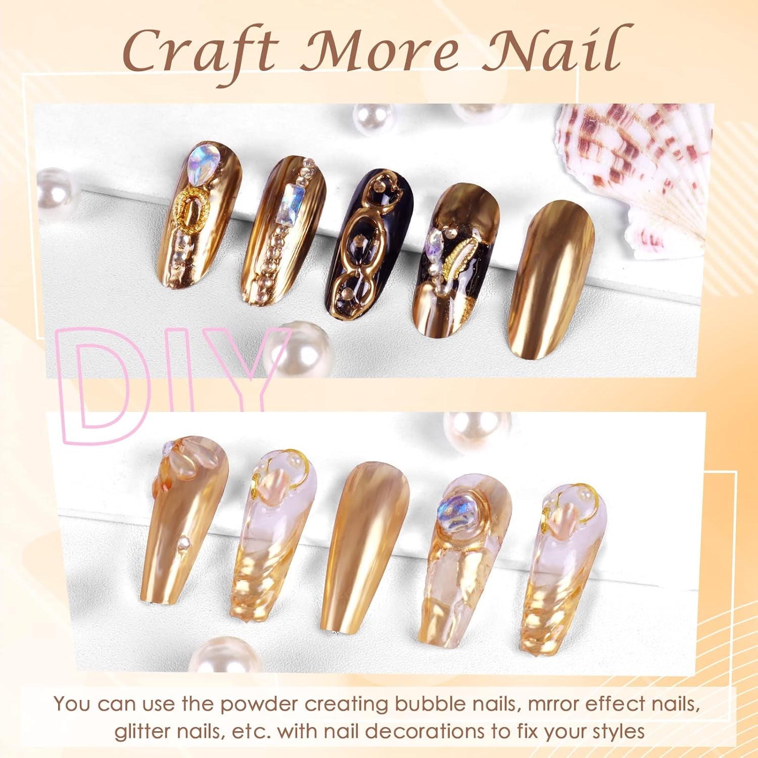 Chrome Nagel Pulver Spiegel Effekt Metallic Staub Holographische Glitter Glasierte Maniküre Dekoration Pigment riflettente per lo smalto gel fai da te Nail Art, Harz Handwork, Geschenke Für Gold