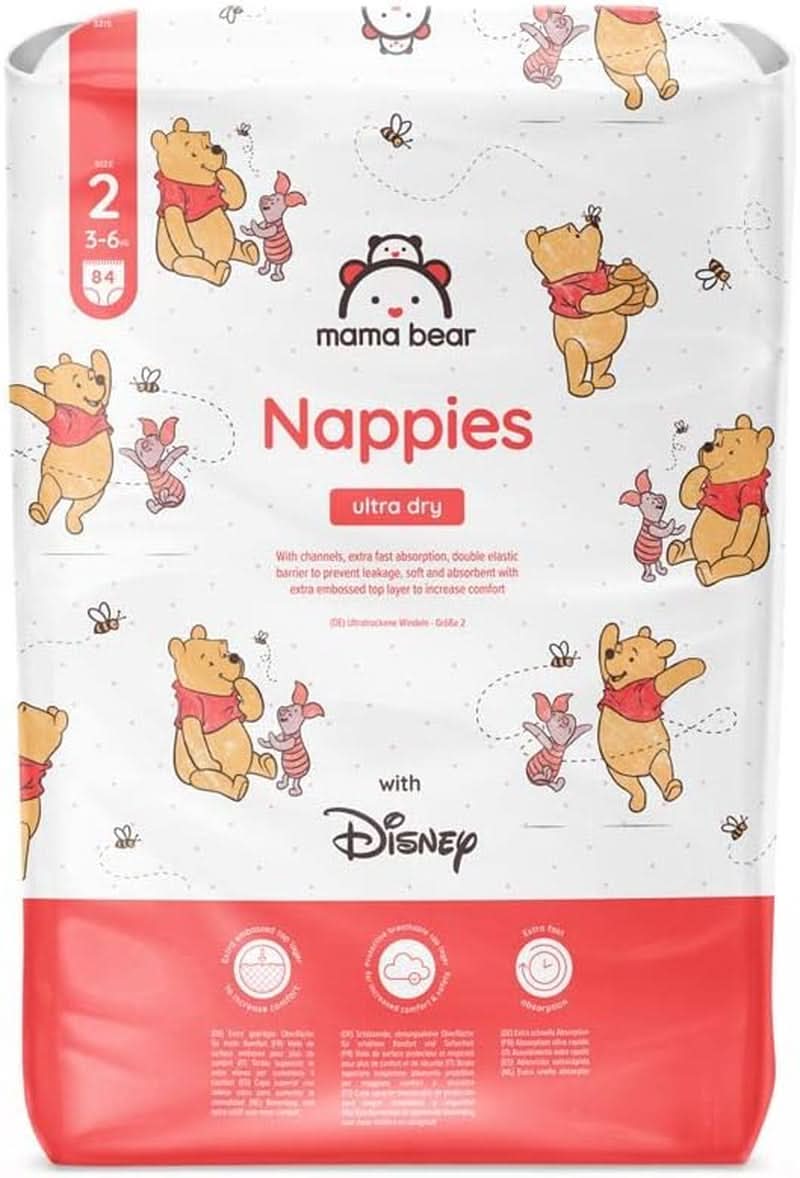 Mama Bear Disney Pannolini Ultra Dry Taglia 4 (8-14kg), Bianco, 84 Pezzi (1 Confezione) Naty Shop Taglia 2 (3-6kg) Confezione Singola