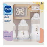 MAM Newborn Set, set regalo, composto da: 2 biberon anticoliche da 160 ml, 1 biberon anticoliche da 260 ml, 1 ciuccio Original Start, 1 spilla per ciuccio, da 0 mesi, Neutro