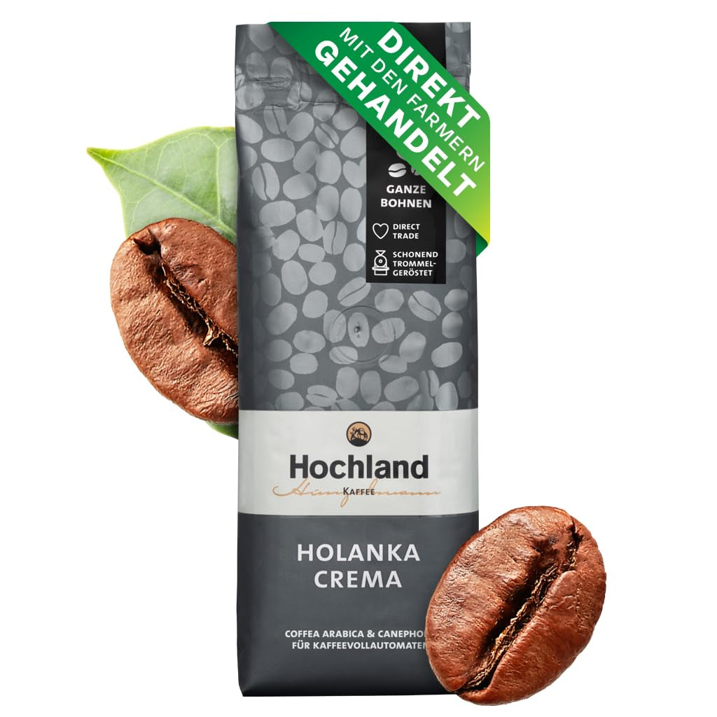 Hochland Kaffee - Holanka Crema - 250g Kaffeebohnen - Vendita diretta sostenibile - Perfetto per macchine completamente automatiche e Siebträger - Sapore aromatico più delicato - Migliore qualità dal Perù