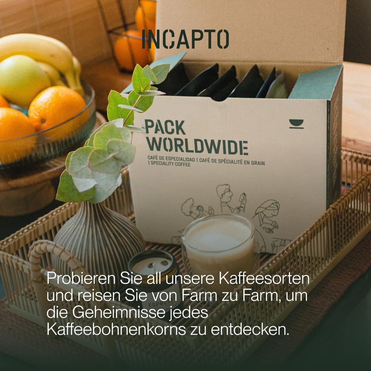 Selezione di caffè in grani Incapto nel mondo | Selezione di 10 origini da tutto il mondo | Caffè speciale | 100% Arabica | Ideale come set regalo per il caffè | Per gli amanti del caffè | 10 confezioni da 100 g