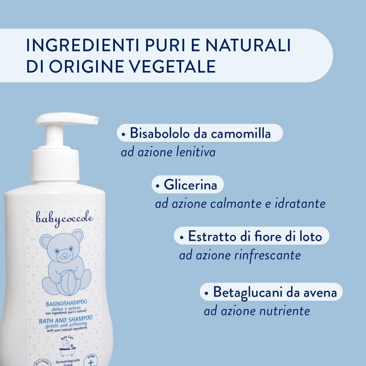 Babycoccole bagno shampoo per neonati e bambini, con estratti di fiori di loto e ingredienti naturali, per pelli sensibili, 250 ml Bambini - Bagno e Cura della Pelle Naty Shop