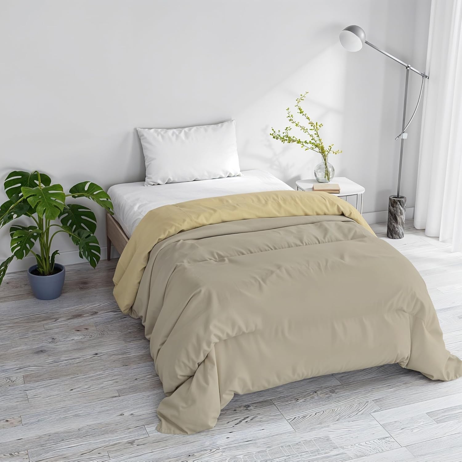 Coperta invernale basic, tinta unita e foderata, verde scuro/crema, 200X245Cm Naty Shop Piumini e trapunte Tortora/crema 160X245Cm