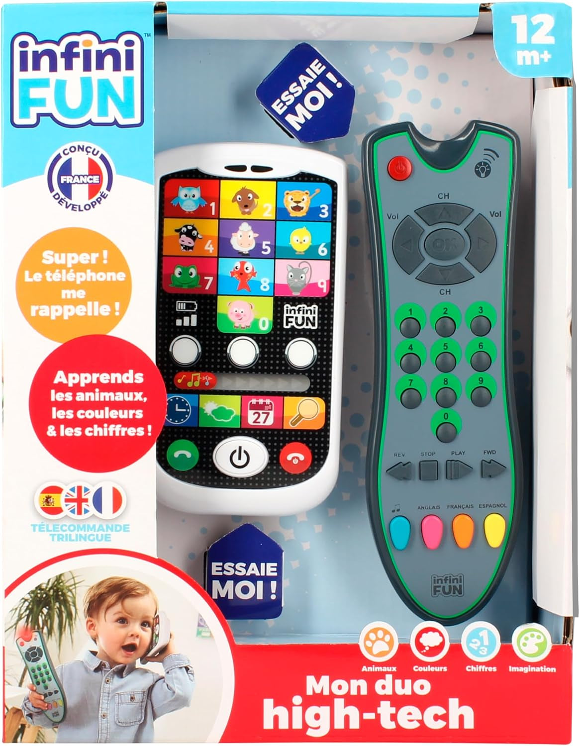 Telefono High-Tech My Duo + Telecomando - 1 telecomando trilingue francese/inglese/spagnolo e 1 telefono ultra realistico - Giocattolo didattico multiattività a partire da 12 anni Giocattoli Bebe Naty Shop