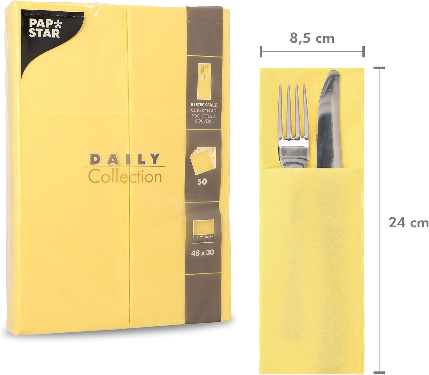 50 sacchetti di tovaglioli posate 'Collezione DAILY' 48 Cm X 30 Cm gialli con piega per posate