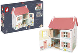 Janod - La mia prima casa delle bambole in legno - 10 accessori - Mobili per bambole - Porte magnetiche e tetto rimovibile - Giocattolo in legno certificato FSC - Dai 3 anni in su
