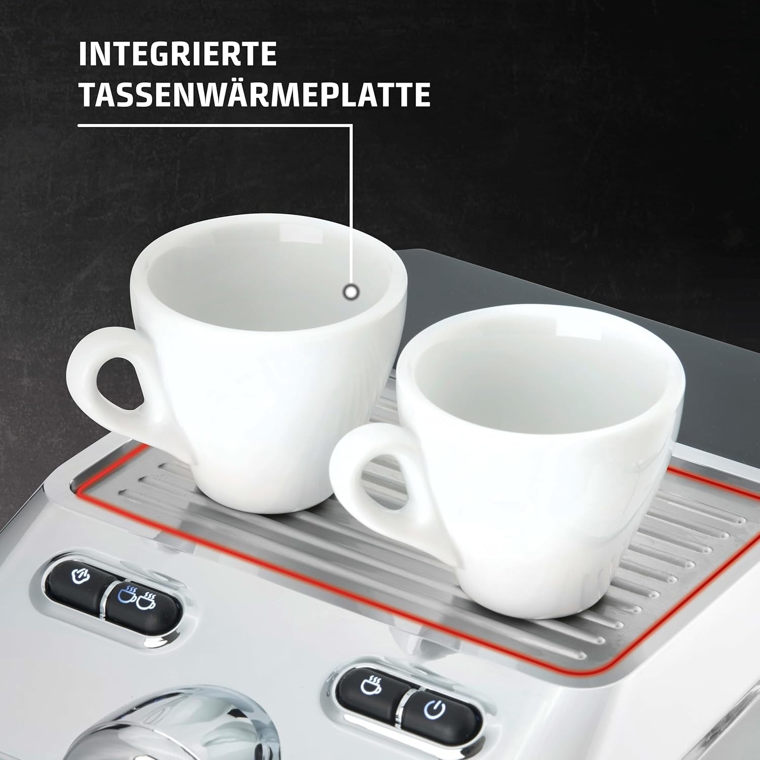 Caso Espresso Gourmet - Macchina per caffè espresso con portafiltro in acciaio inossidabile, potente pompa Ulka da 19 bar, con montalatte, per caffè macinato o capsule di caffè ESE, per 2 tazze, con scaldatazze