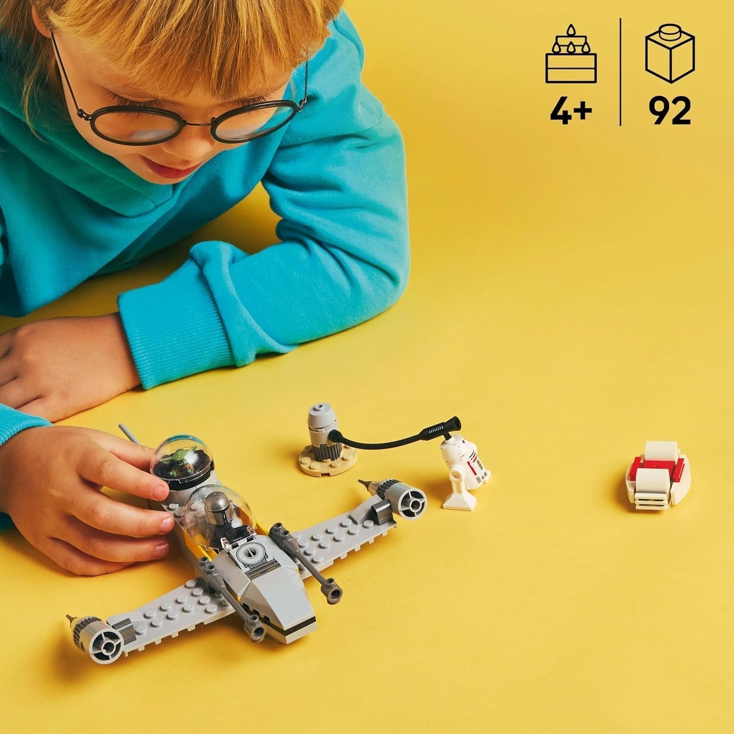 LEGO Star Wars 75410 Mandos e Grogus N-1 Starfighter giocattolo con le minifigure di Mandalorian, Grogu e R5-D4, inclusa colonna costruibile, set iniziale di astronave per ragazzi e ragazze a partire da 4 anni Set di costruzione Beuche den LEGO-Store