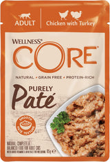 Wellness CORE Purely Paté 24 x 85g, Pollo e Tacchino - Alimento umido per gatti, patè fine, senza cereali, naturale, ipoallergenico, ricco di proteine, ricco di carne