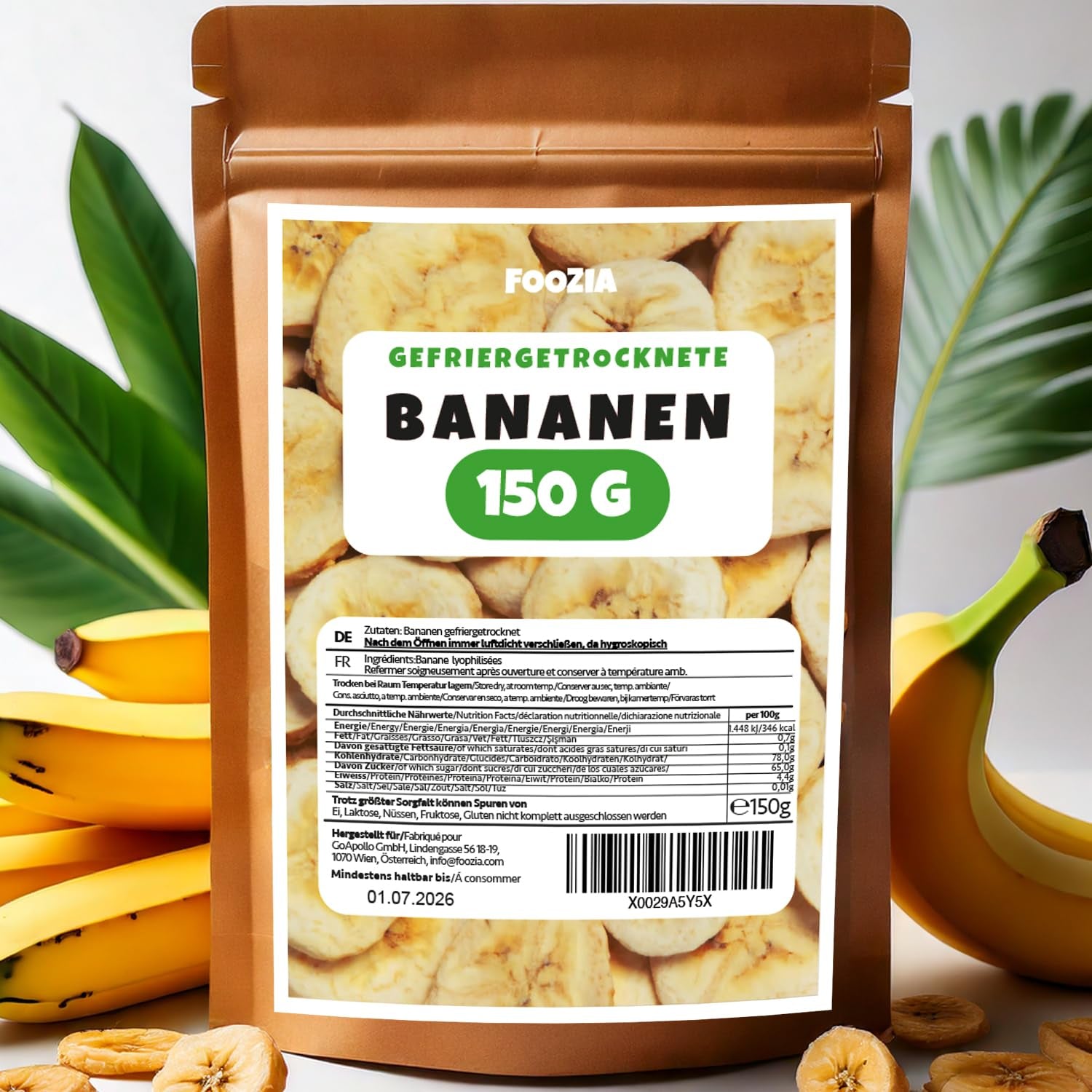 Banane liofilizzate a fette da 150g, Frutta liofilizzata senza additivi Pura - Frutta secca 100% naturale - Banane secche frutta secca di Foozia Prodotti disidratati Naty Shop 150G