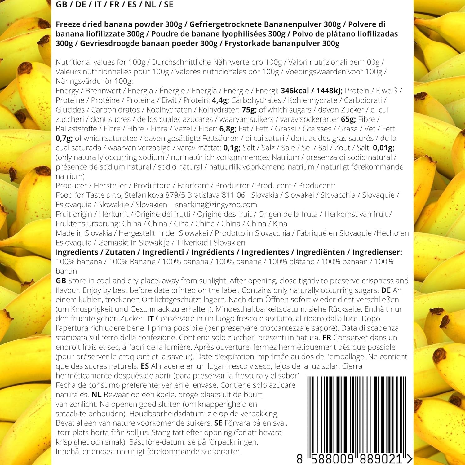 Banane liofilizzate in polvere | XL 300g Polvere di frutta Banana in polvere liofilizzata | Per frullati, dolci, torte | Banana liofilizzata | Frutta liofilizzata | ZingyZoo Banana in polvere Naty Shop Prodotti disidratati