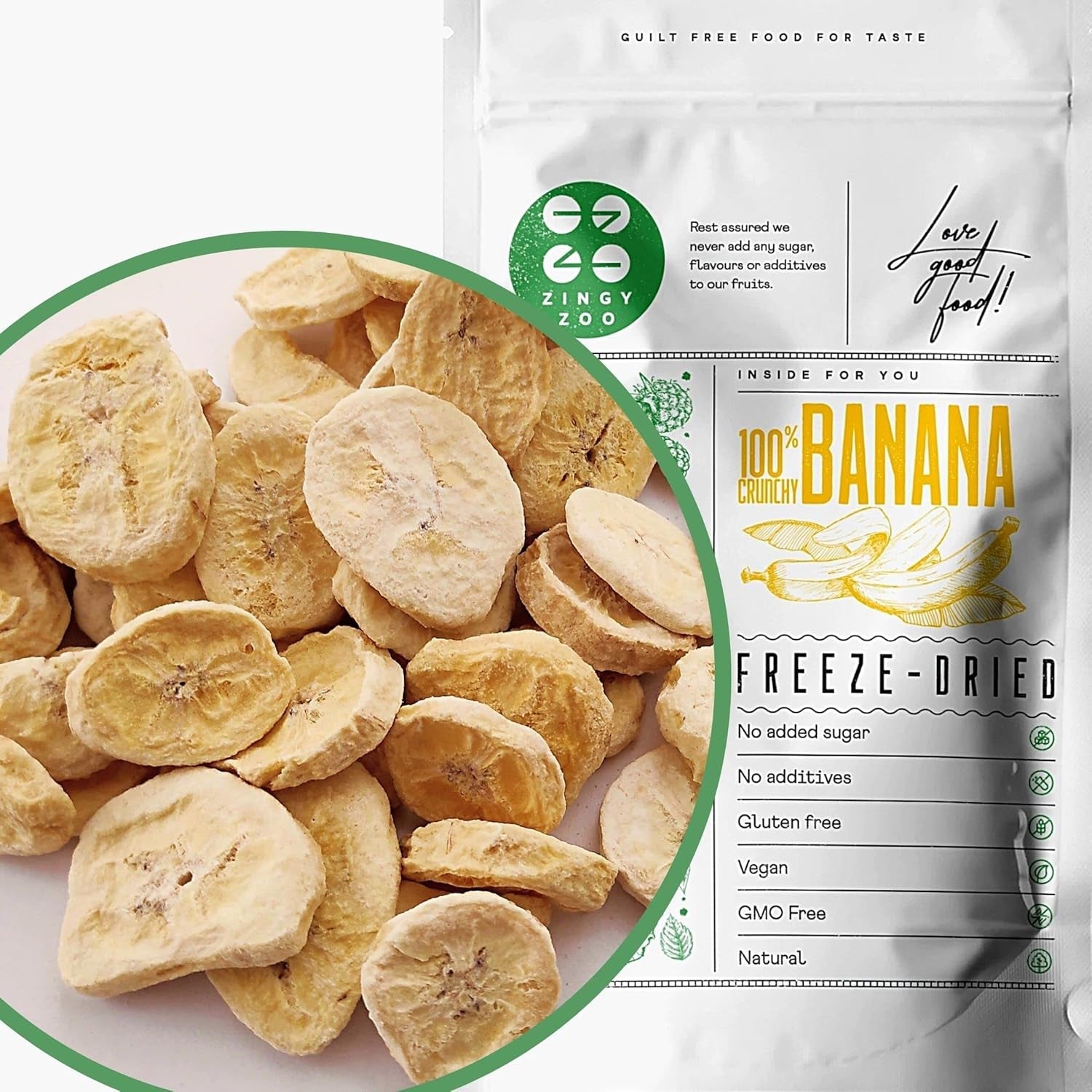 Banane liofilizzate | Confezione 120g Banane secche senza zucchero | Banana liofilizzata | Banane con frutta secca | Banane fresche liofilizzate | Fette di banana con frutta liofilizzata Naty Shop prodotti disidratati 120 G (1 confezione)