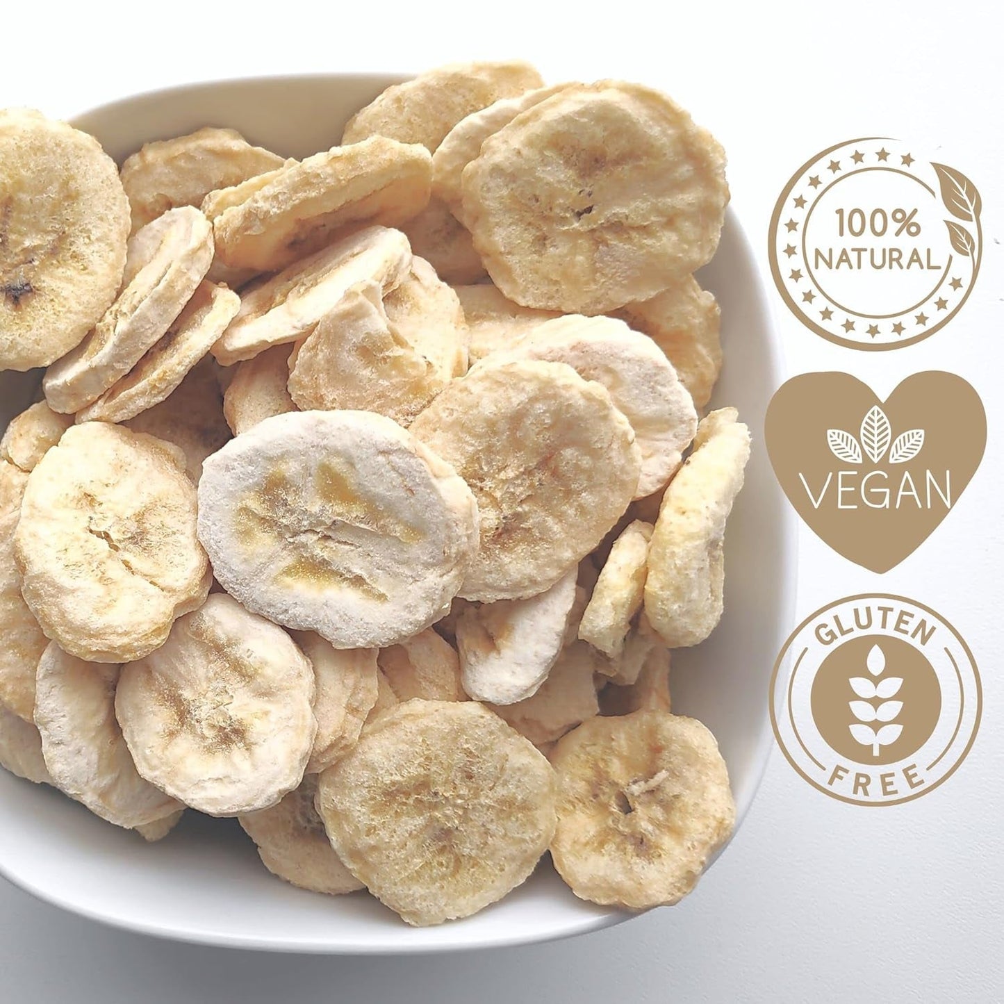 Banane liofilizzate | Confezione 120g Banane secche senza zucchero | Banana liofilizzata | Banane con frutta secca | Banane fresche liofilizzate | Fette di banana liofilizzata Naty Shop prodotti disidratati