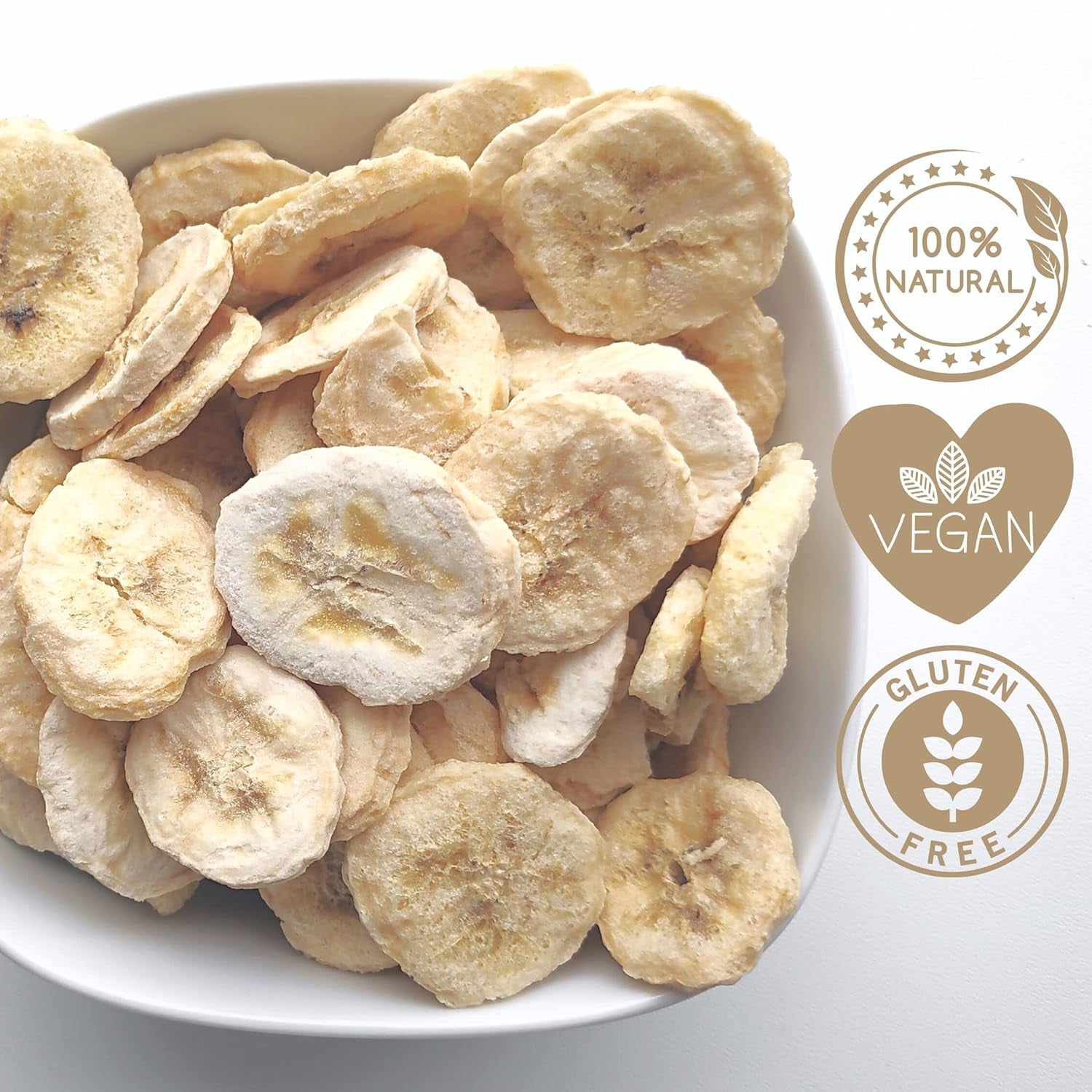 Banane liofilizzate | Confezione 120g Banane secche senza zucchero | Banana liofilizzata | Banane con frutta secca | Banane fresche liofilizzate | Fette di banana liofilizzata Naty Shop prodotti disidratati