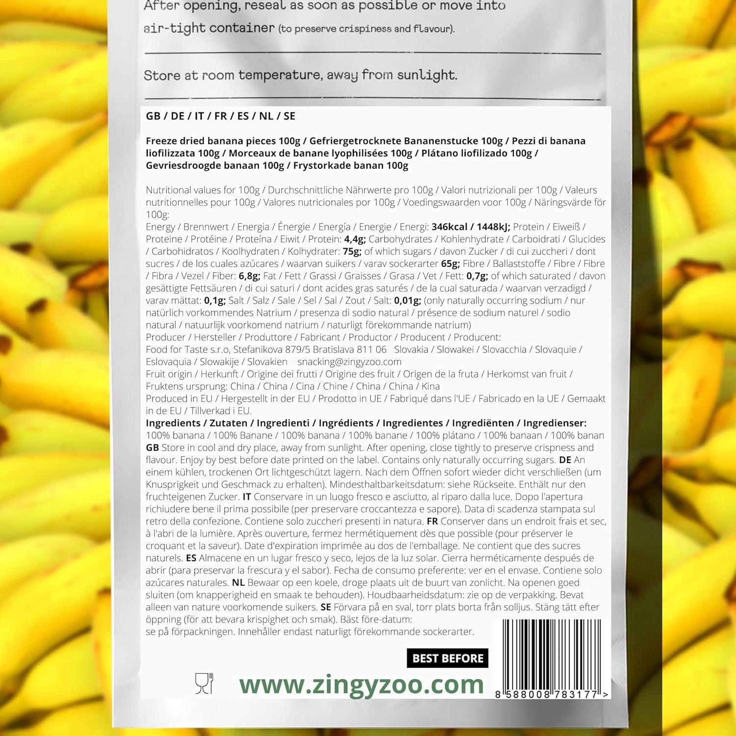 Banane liofilizzate | Confezione 120g Banane secche senza zucchero | Banana liofilizzata | Banane con frutta secca | Banane fresche liofilizzate | Fette di banana liofilizzata Naty Shop prodotti disidratati