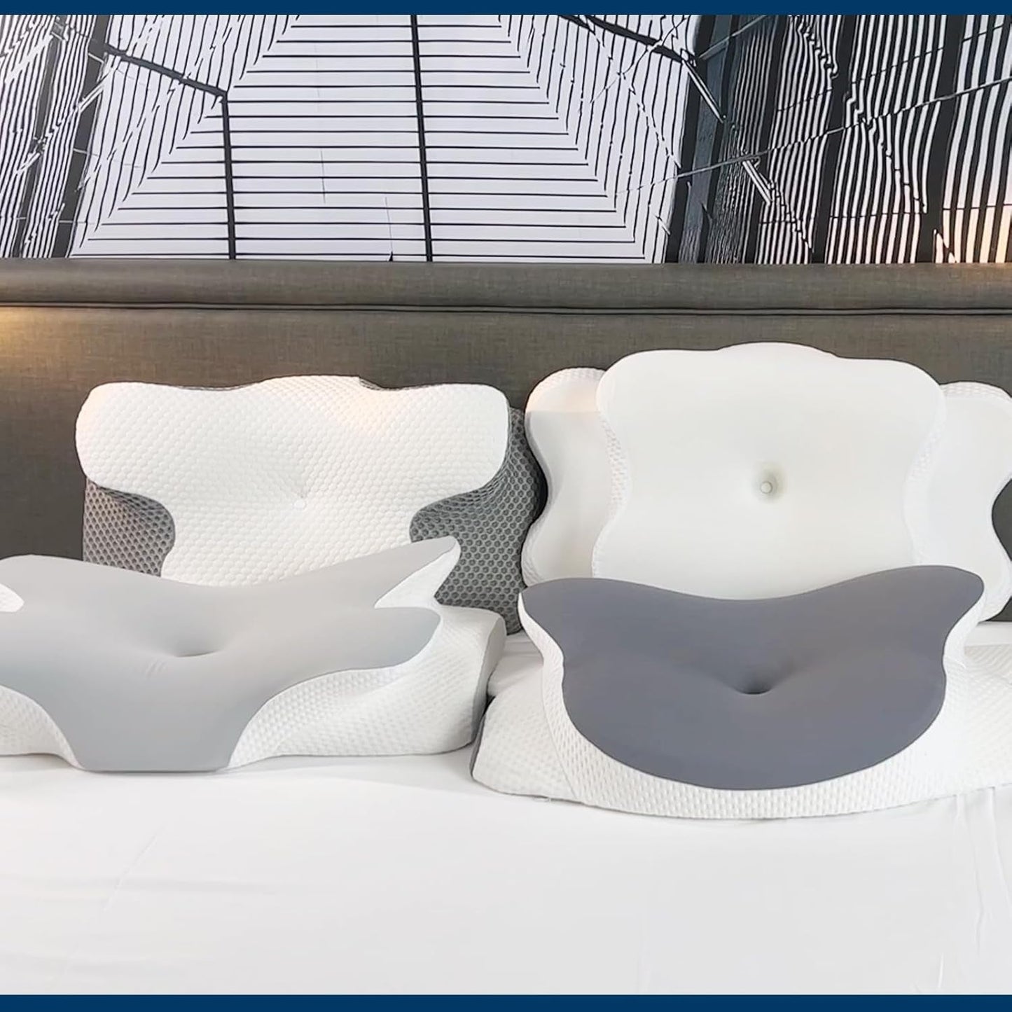 Cuscino per il collo Cuscino ortopedico per la testa Cuscino in memory foam Cuscino per impatti laterali - Design ergonomico Forma cava Per impatti laterali, posteriori e addominali Cuscini ortopedici cervicali grigio chiaro Naty Shop