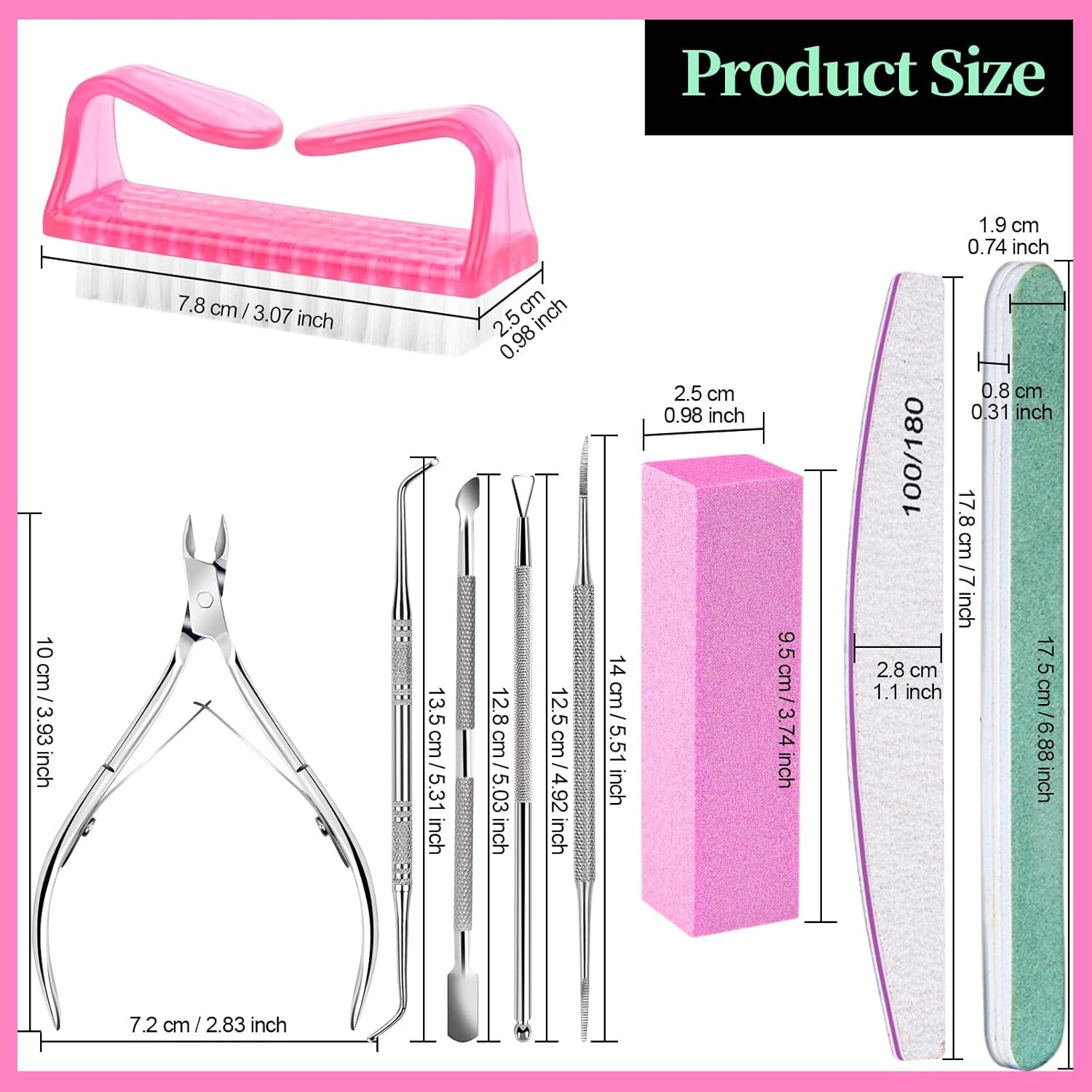 FANDAMEI Set manicure, Buffer Für Nägel, Nagelfeile 100/180, Nagelfeilen Für Gelnägel, Nagelhautschieber, Buffer Für Gelnägel, Feilen Für Gelnägel, Nagelzange, Nagelfeilen Set, Maniküre & Pedicure Set