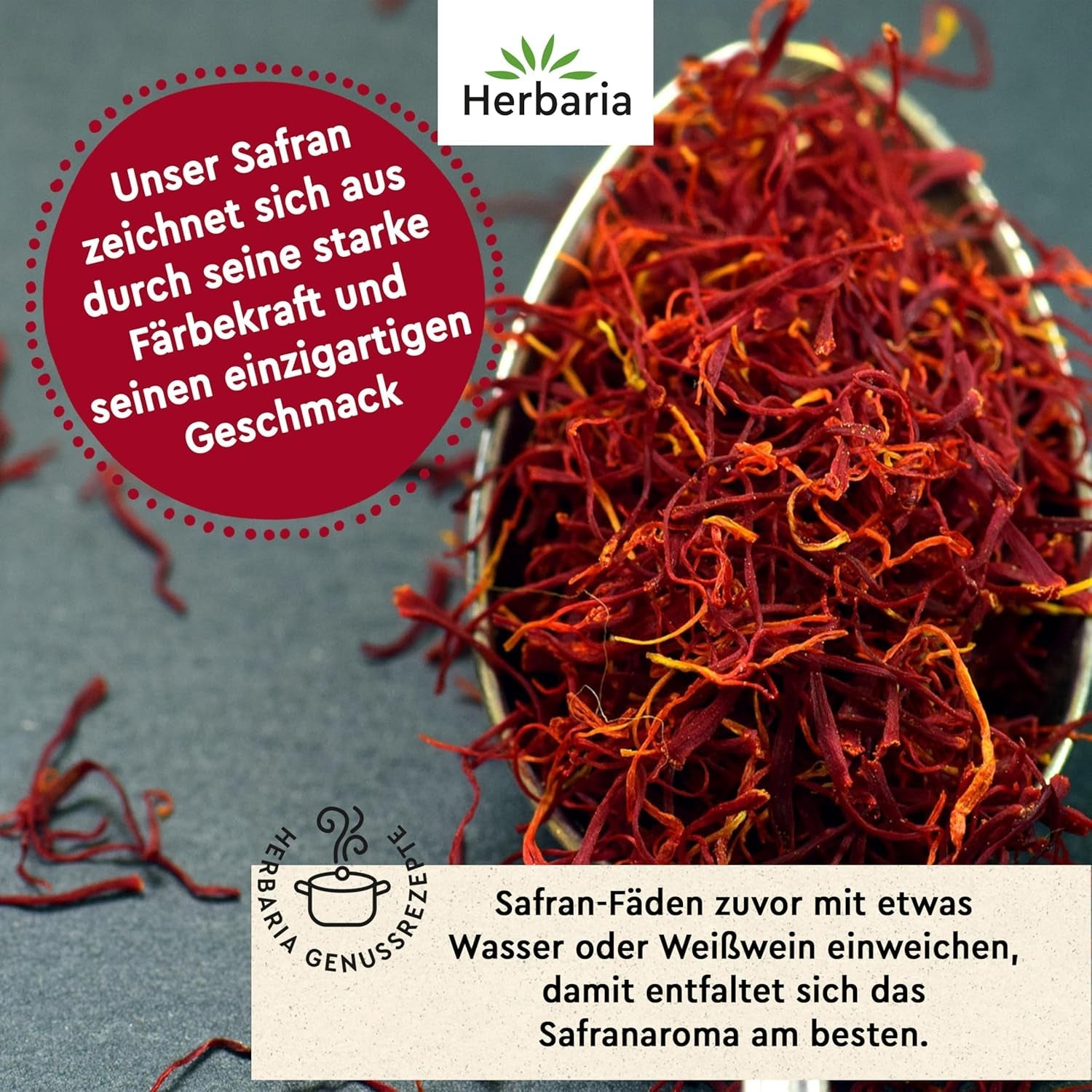 Herbaria Safran-Fäden bio 0,5g in vetro – SafranFäden bio aus dem bereicht Safran-Ort Taliouine in Marokko – Safranfäden in Premium Bio-Qualität – Saffron Premium - Safran première catégorie