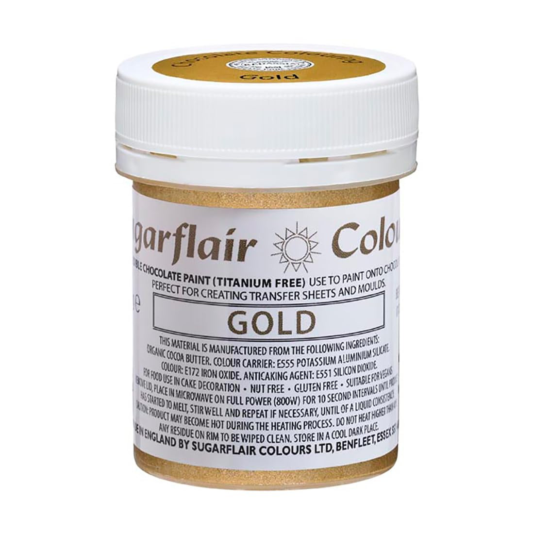 Colorante alimentare Sugarflair Chocolate Gold - Burro di cacao biologico colorato, colorante per cioccolato per colorare il cioccolato, praline - 35 g