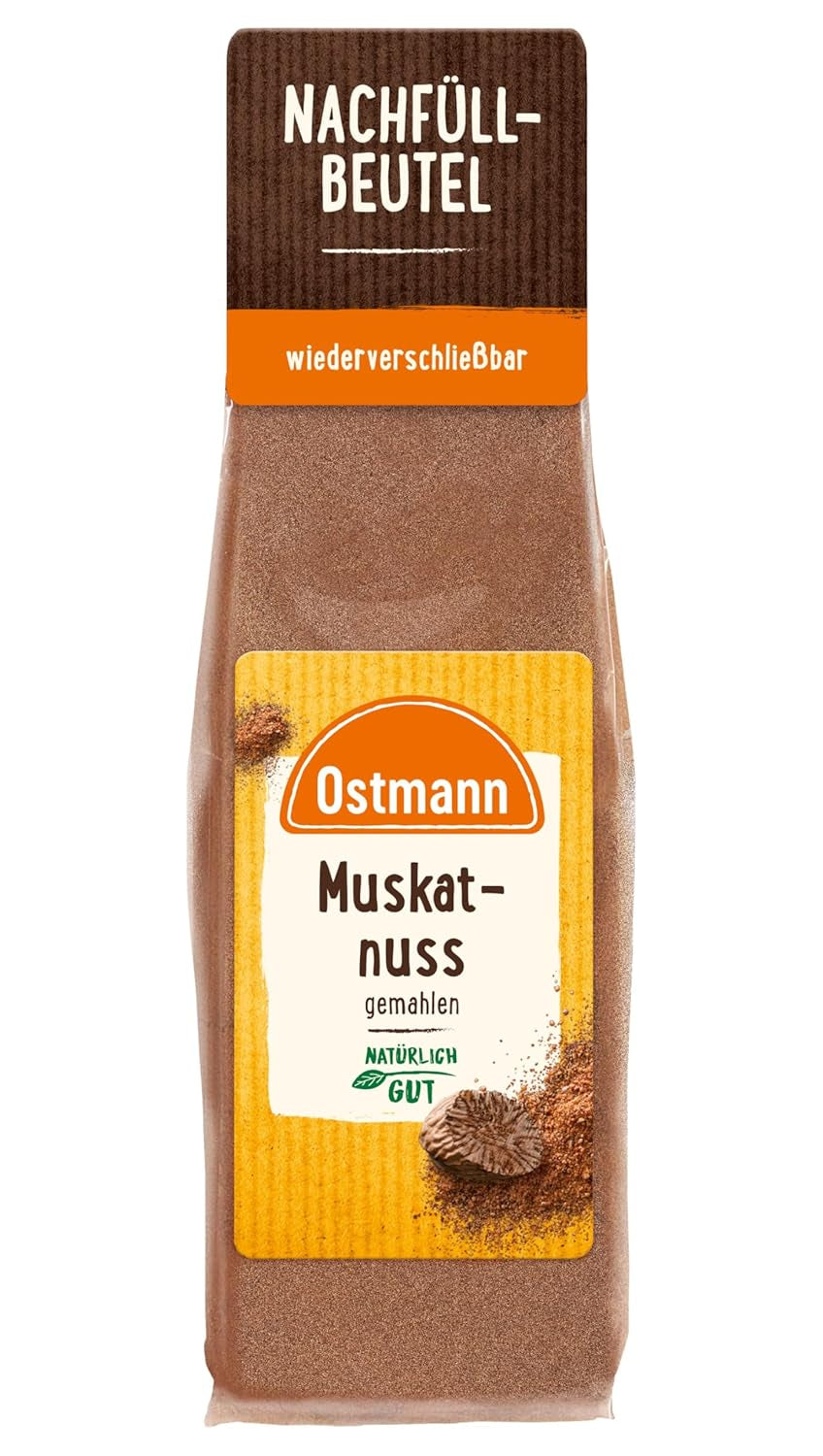 Ostmann Gewürze - Muskatnuss gemahlen | Ideale per insaporire piatti a base di patate Zum Nachfüllen der Streudose | 50 g resealable bag
