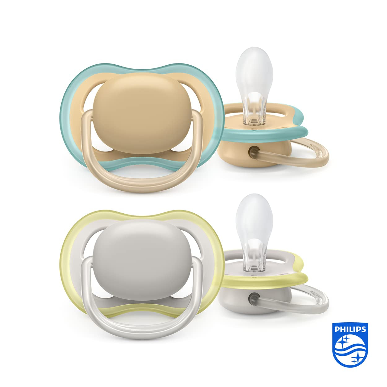 Philips Avent Ultra Air Succhietti Confezione da 2 - Ciucci con Bisfenolo A per Bambini da 0 a 6 Mesi (Modello SCF085/15) Marrone/Verde