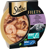 SHEBA Filetti Adult Katzenfutter in Salsa con Pollo, Hochseefisch und Garnelen 16 x 60g Conchiglia