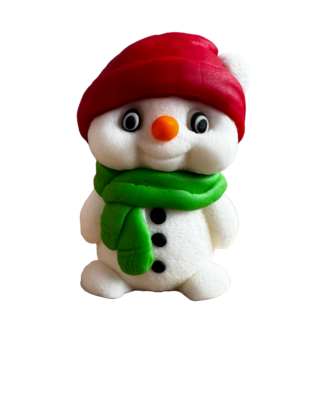 Decorazione in pasta di zucchero commestibile, Pupazzo di neve con sciarpa verde Decorazioni in pasta di zucchero Naty Shop