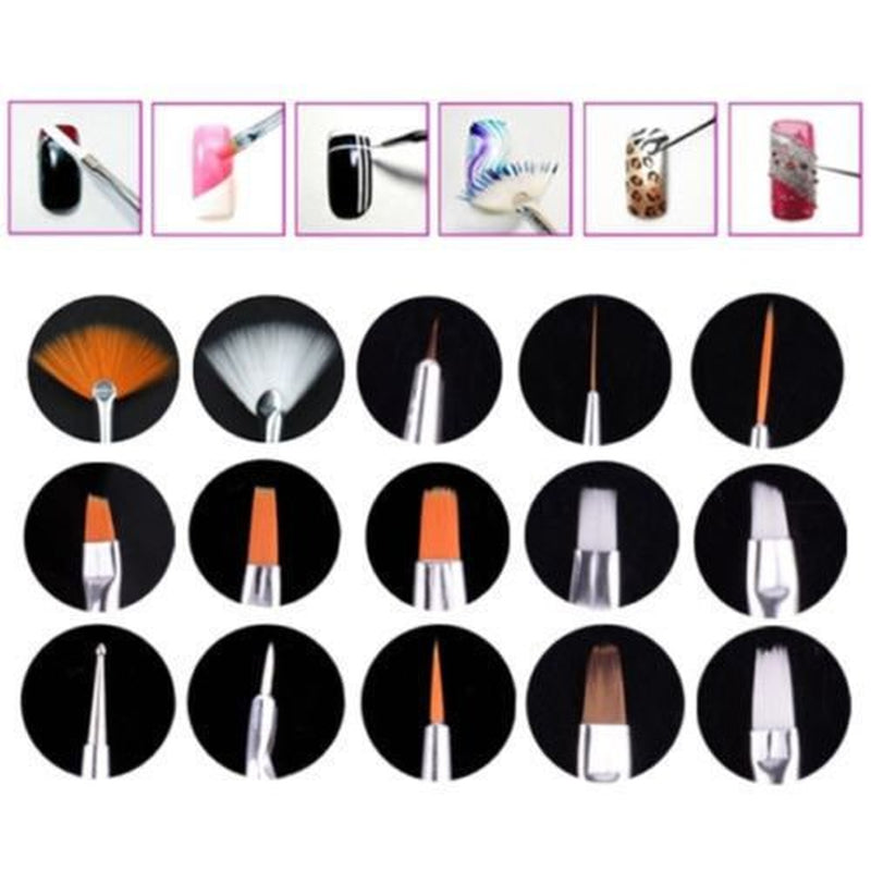 ® 20 pennelli professionali per unghie, gel, pennelli per pittura, pennelli per artisti, kit pennelli per unghie french, set di strumenti con punta appuntita, per design delle unghie, pittura, motivo a punti, ecc., con borsa