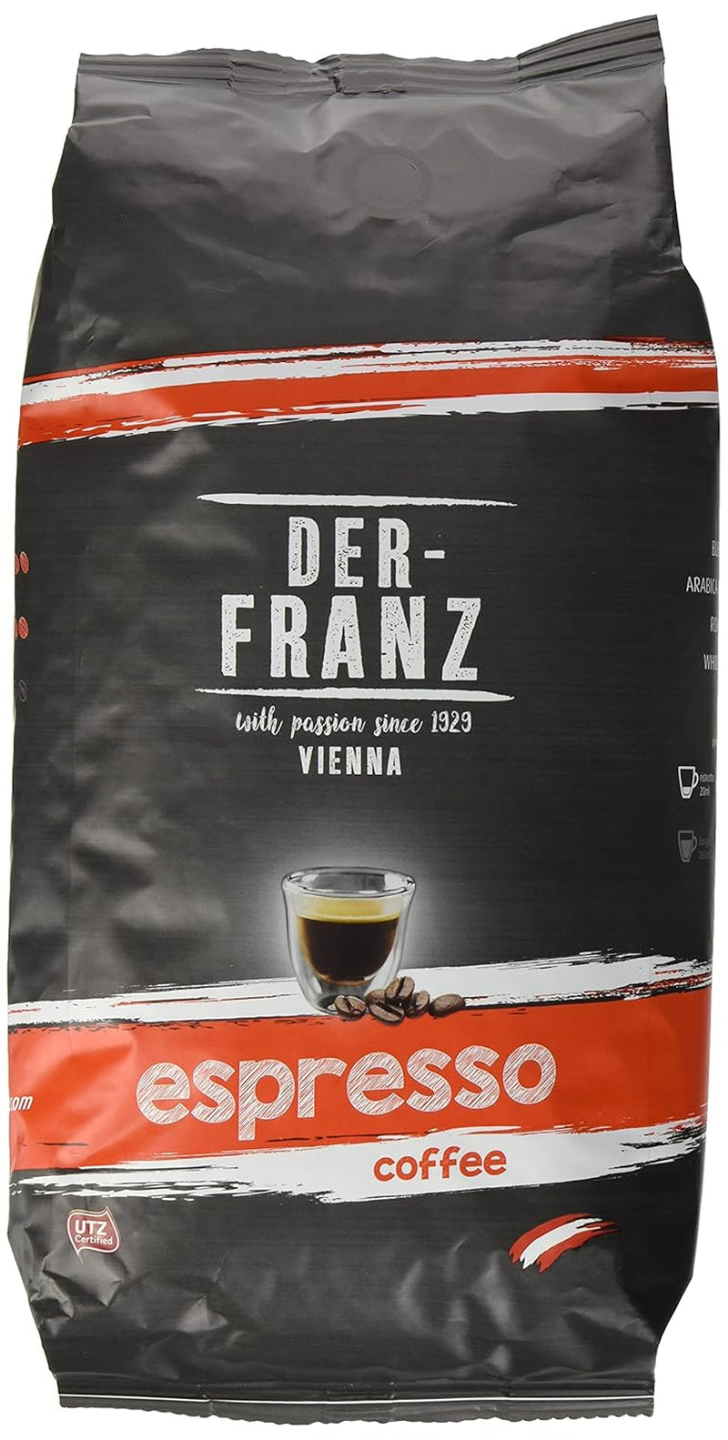 Der-Franz Espresso Kaffee, Intensità 5/5, Arabica e Robusta, ganze Bohne, 4 x 1000 g