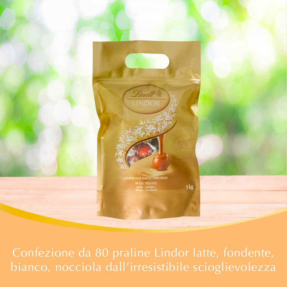 Preparato al cioccolato LINDOR | 1371 gr | ca. 109 palline: Mix classico per palline di cioccolato al latte e LINDOR | ca. 80 palline di cioccolato (al latte, bianco, fondente 60%, nocciola) | Confezione sfusa, 1 kg