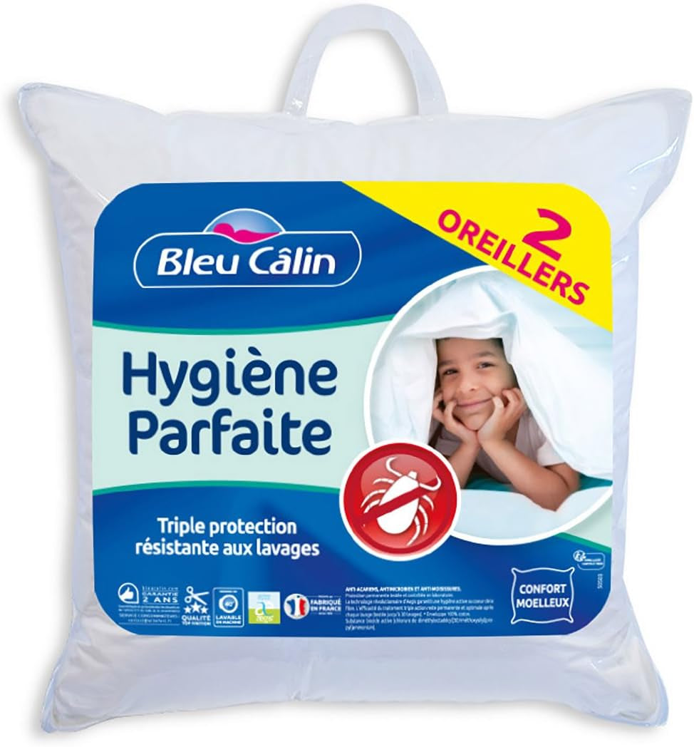 Bleu Câlin Set 2 cuscini rettangolari antiacaro e antibatterici, soffice comfort, T 60X60 Cm, 100% cotone, assortimento igiene perfetta Naty Shop cuscini standard